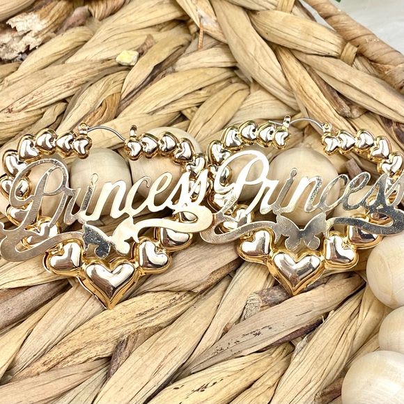 NEW Princess Hollow Heart Statement Hoops Trendy Boho Gold Toned Earrings Large - Picture 4 of 7